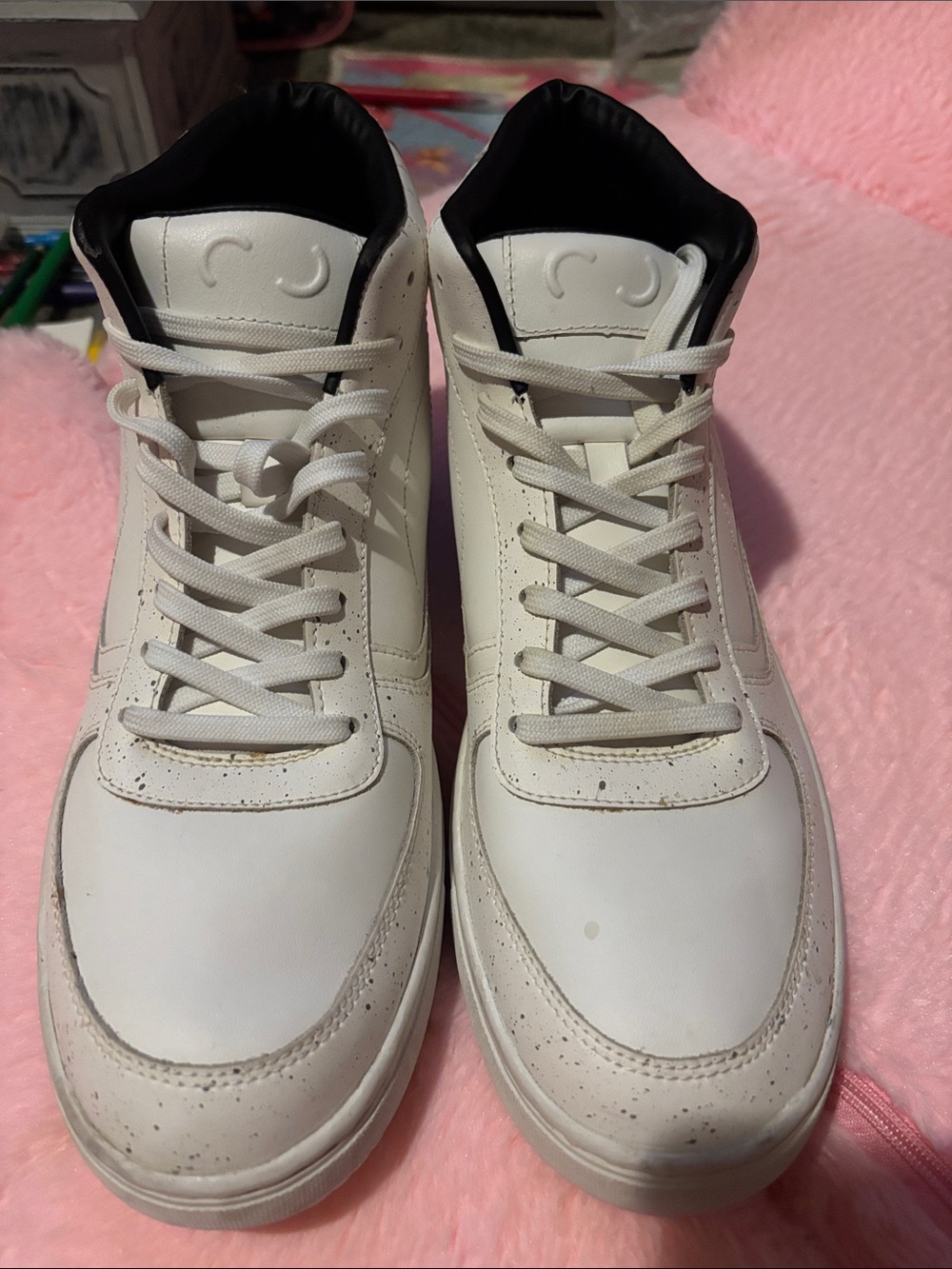 Men's High-Top Leather Sneakers in White with Black Collar